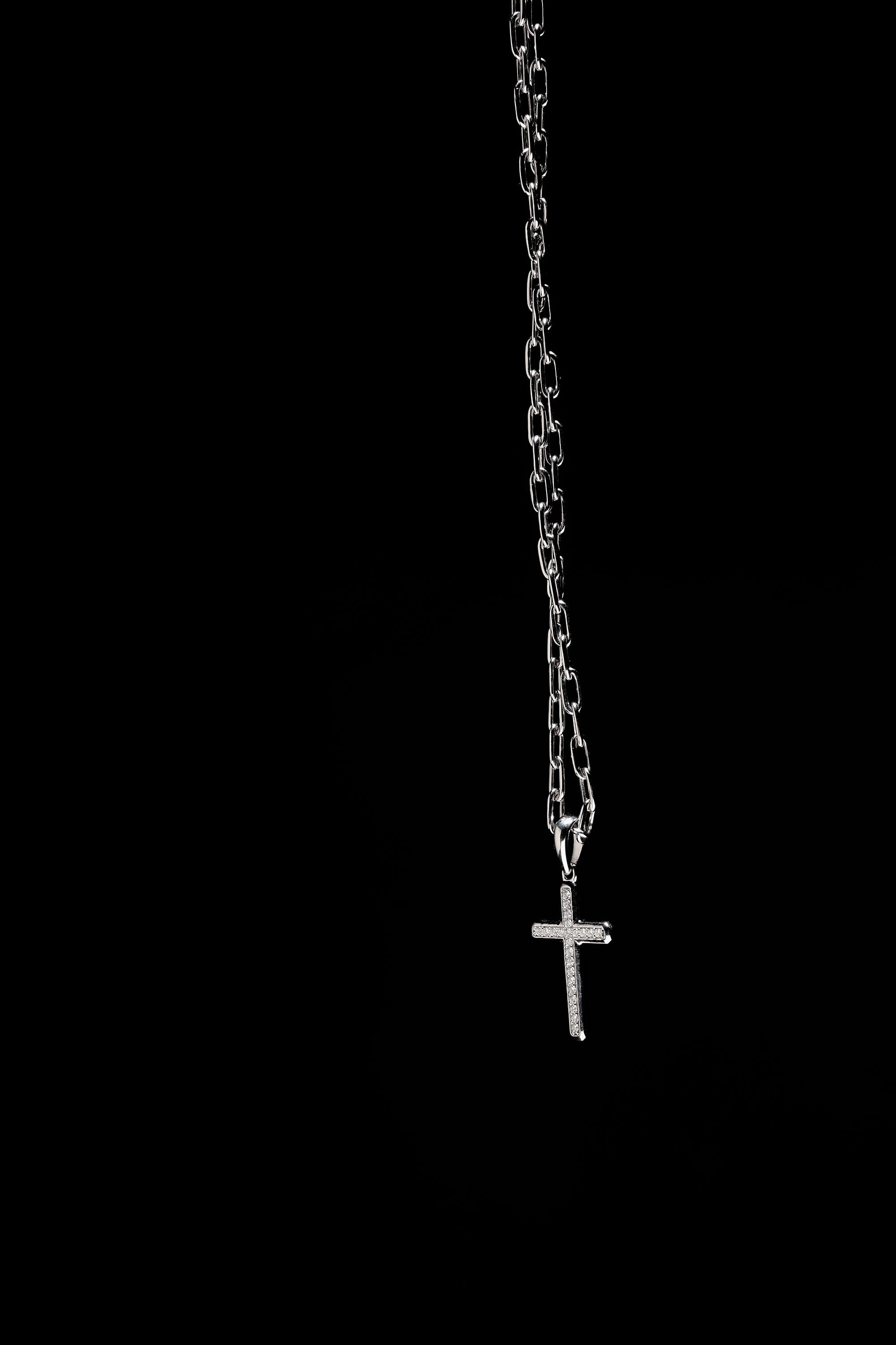 Sterling Silver Cross Pendant with Lab-Grown Diamonds