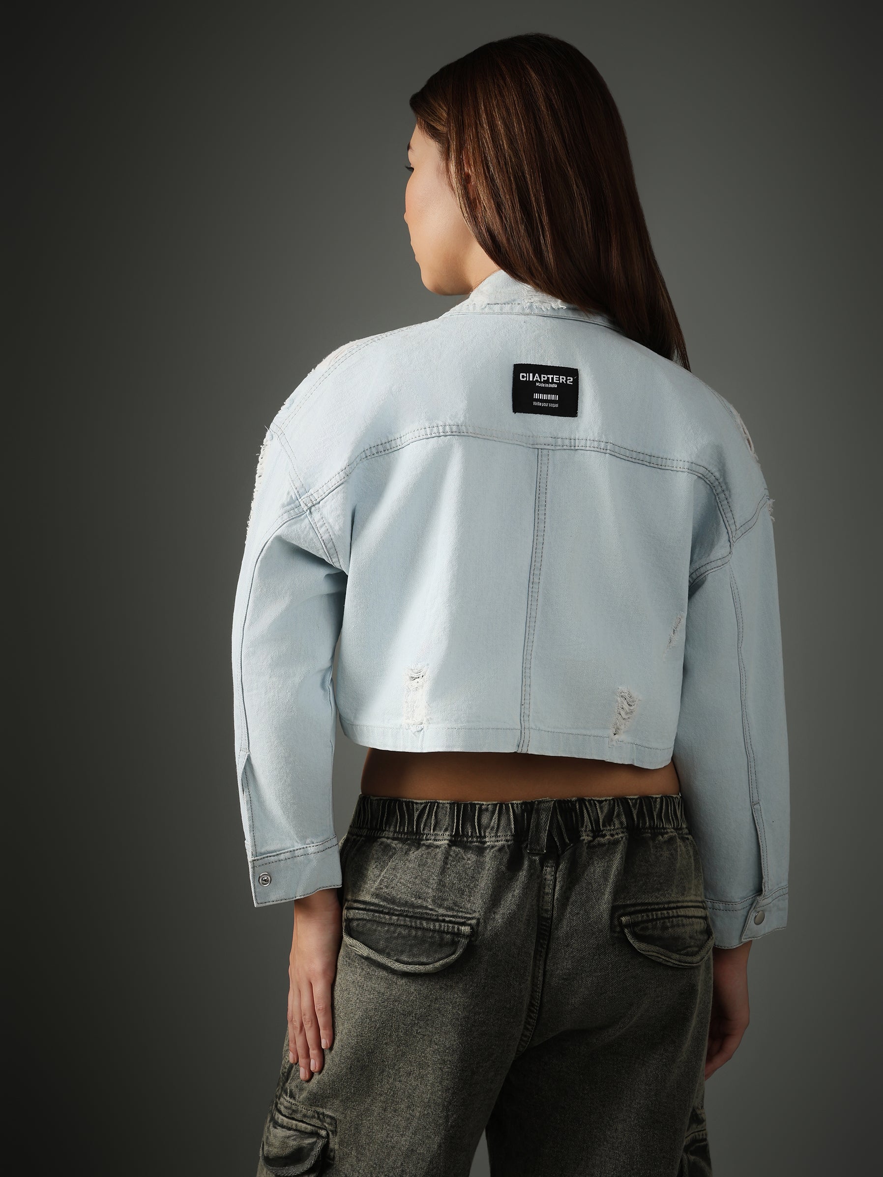LIGHT BLUE CROPPED JACKET