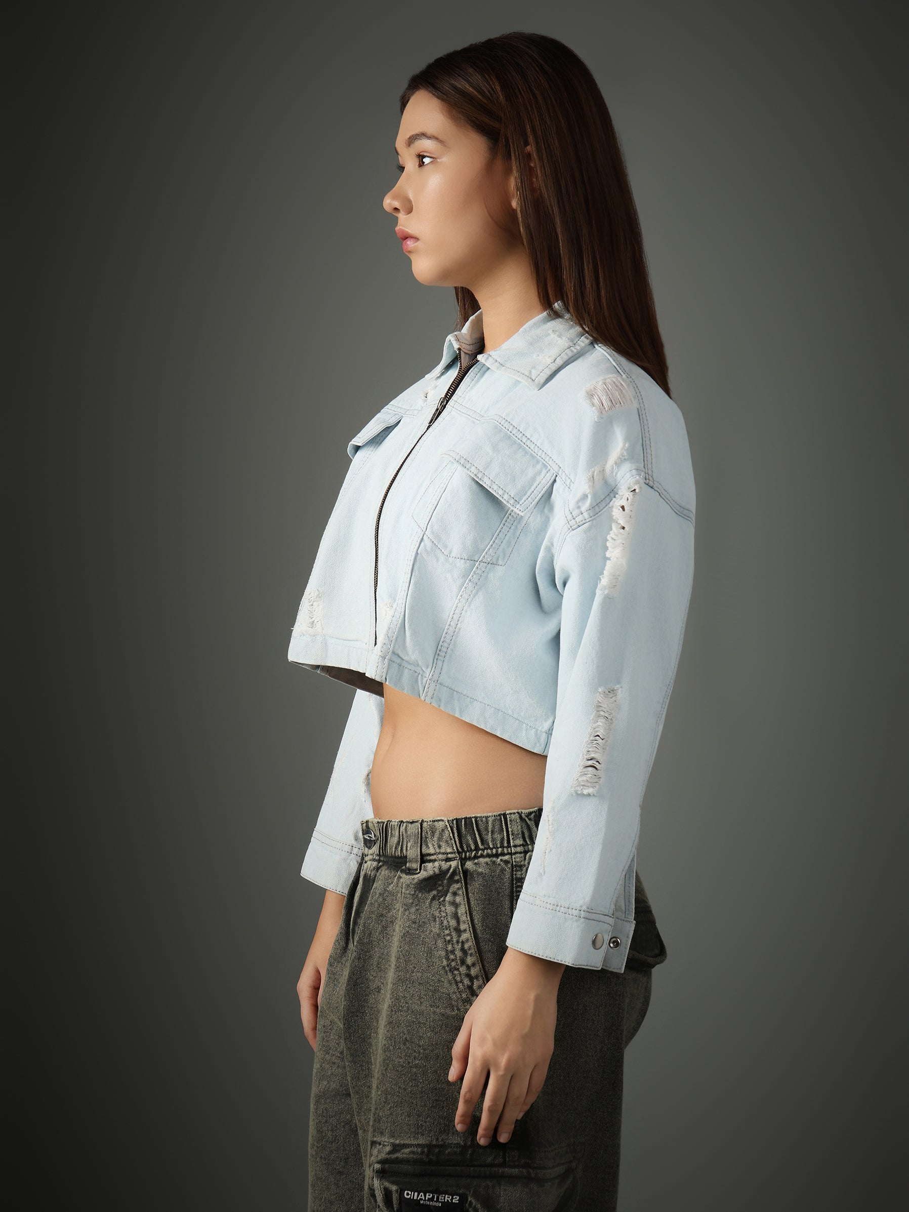 LIGHT BLUE CROPPED JACKET