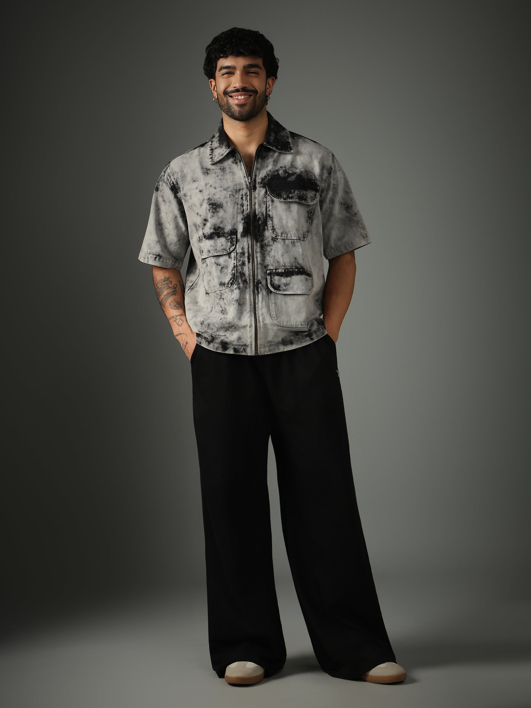 Acid Wash Zipper Shirt