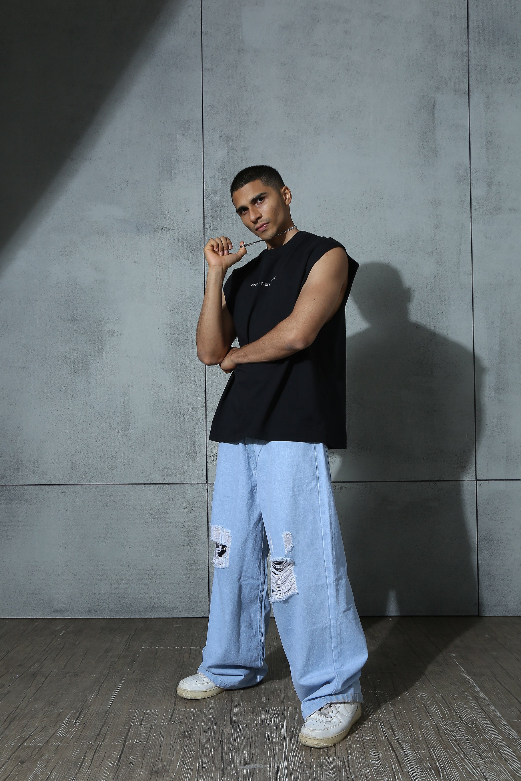 Distressed Blue Baggy Denim