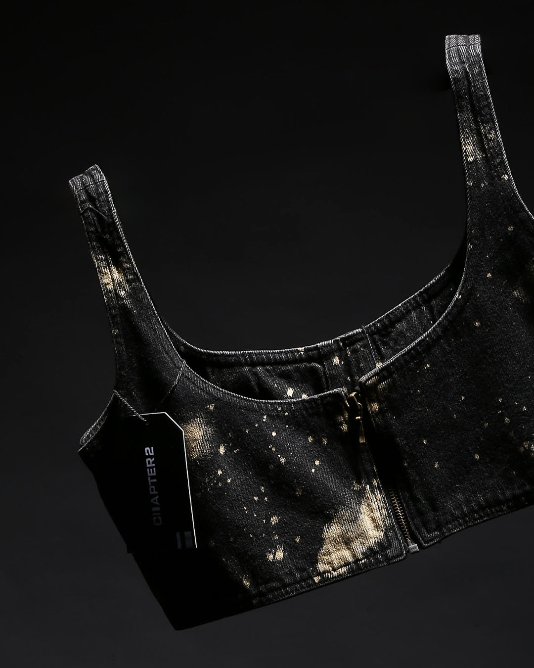 Dark wash black crop with acid wash finish