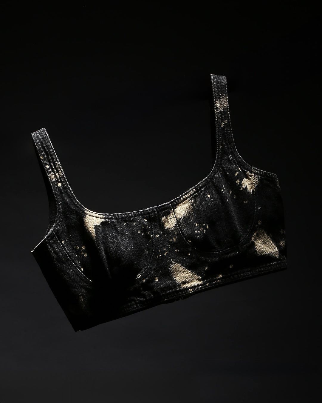 Dark wash black crop with acid wash finish
