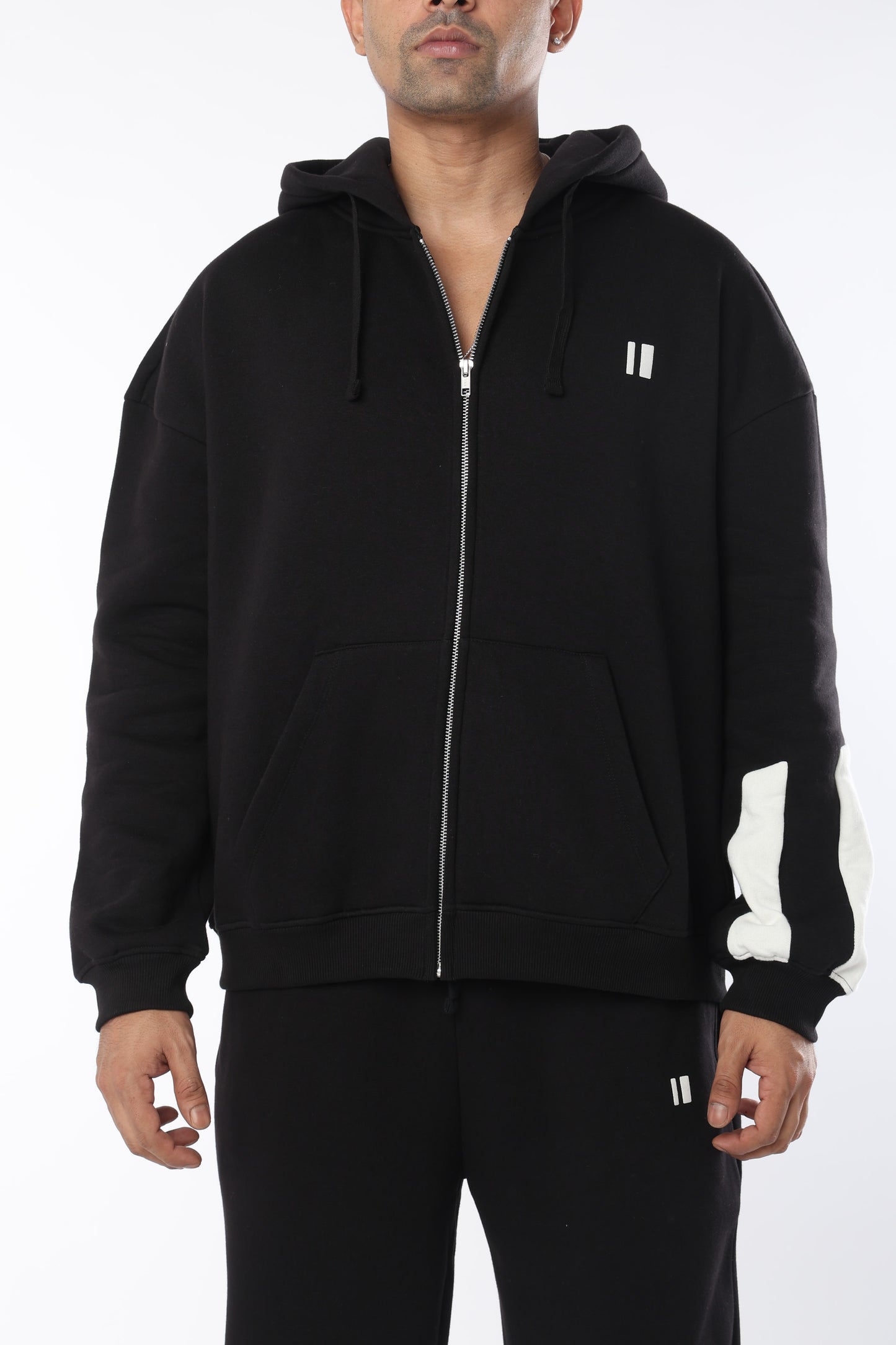 Black Everyday Zipper Hoodie + Sweatpants Set