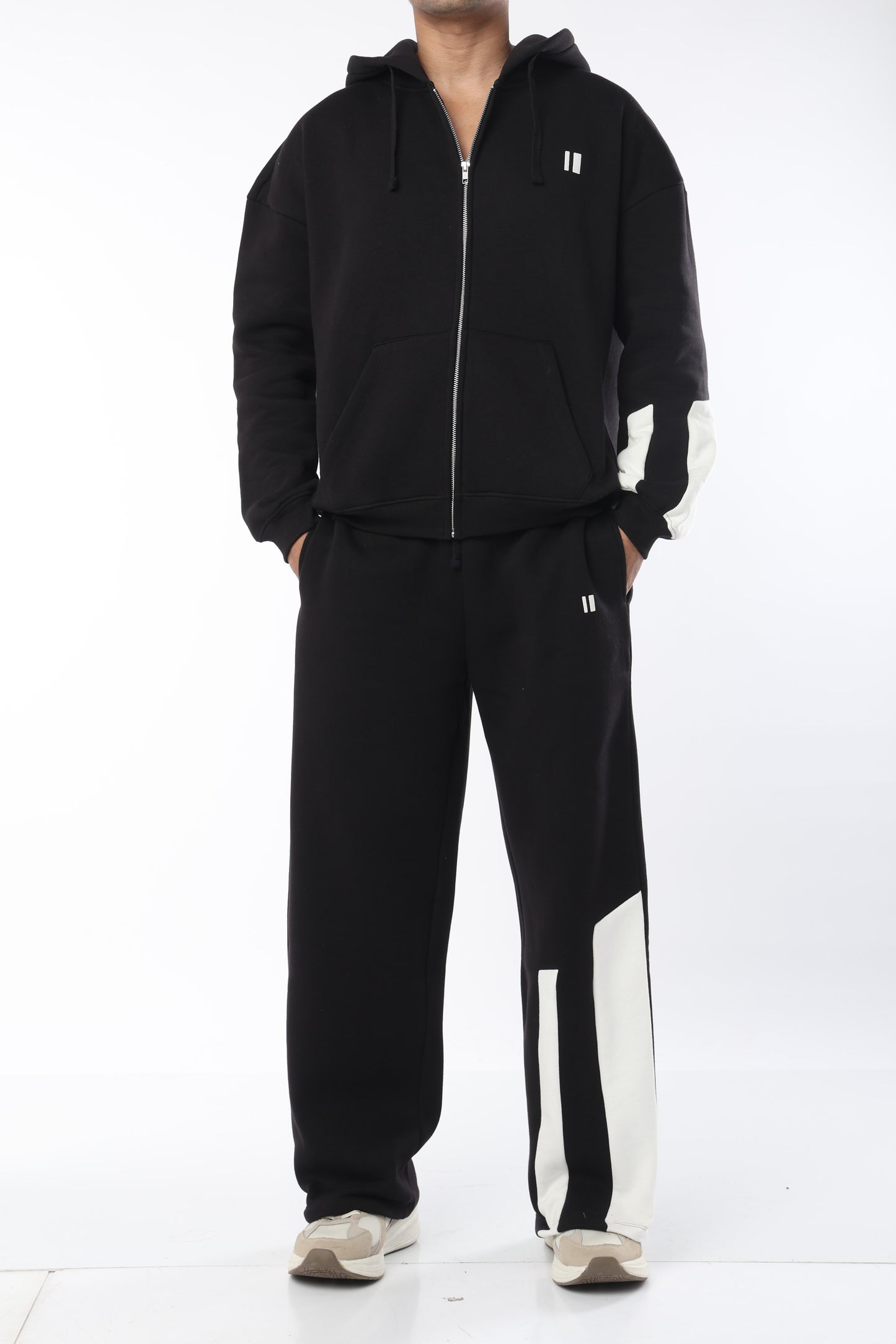 Black and Dusty Coffee Everyday Zipper Hoodie - pack of 2 + Black Sweatpants