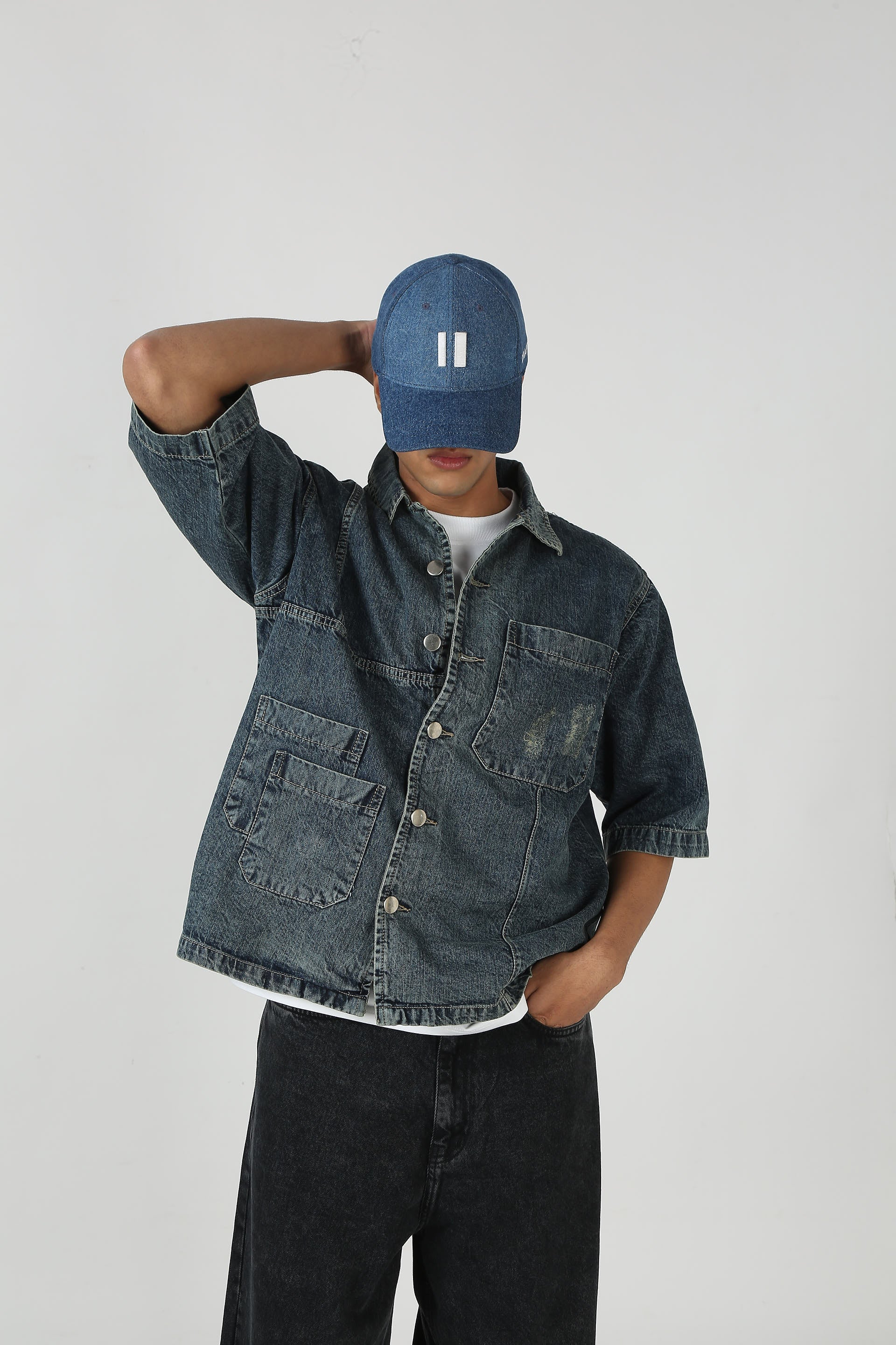 Vintage Wash Oversized Denim Shirt
