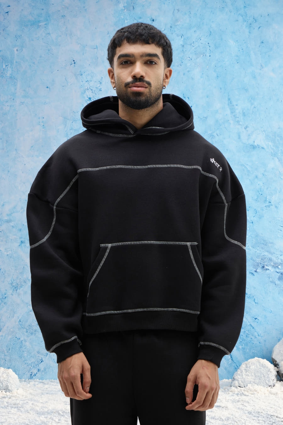 Black Contrast Stitch Hoodie