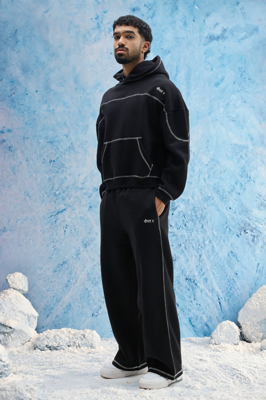 Black Contrast Stitch Hoodie