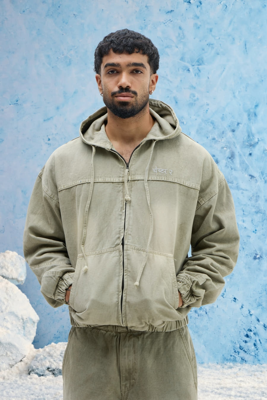 Olive Washed Denim Hoodie