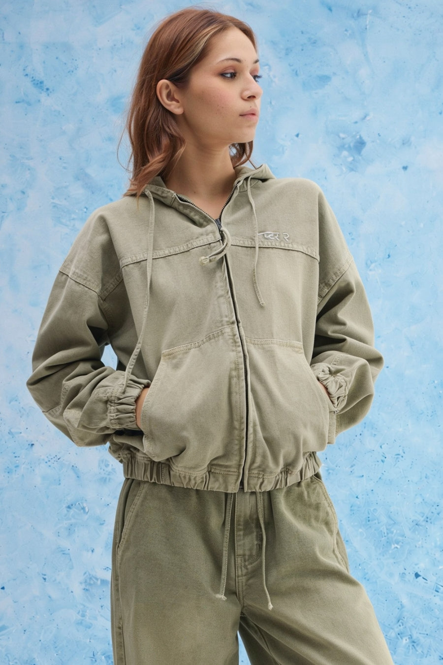 Olive Washed Denim Hoodie