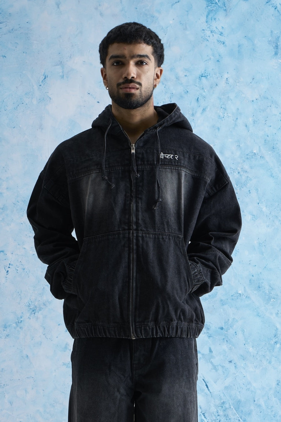 Black Washed Denim Hoodie
