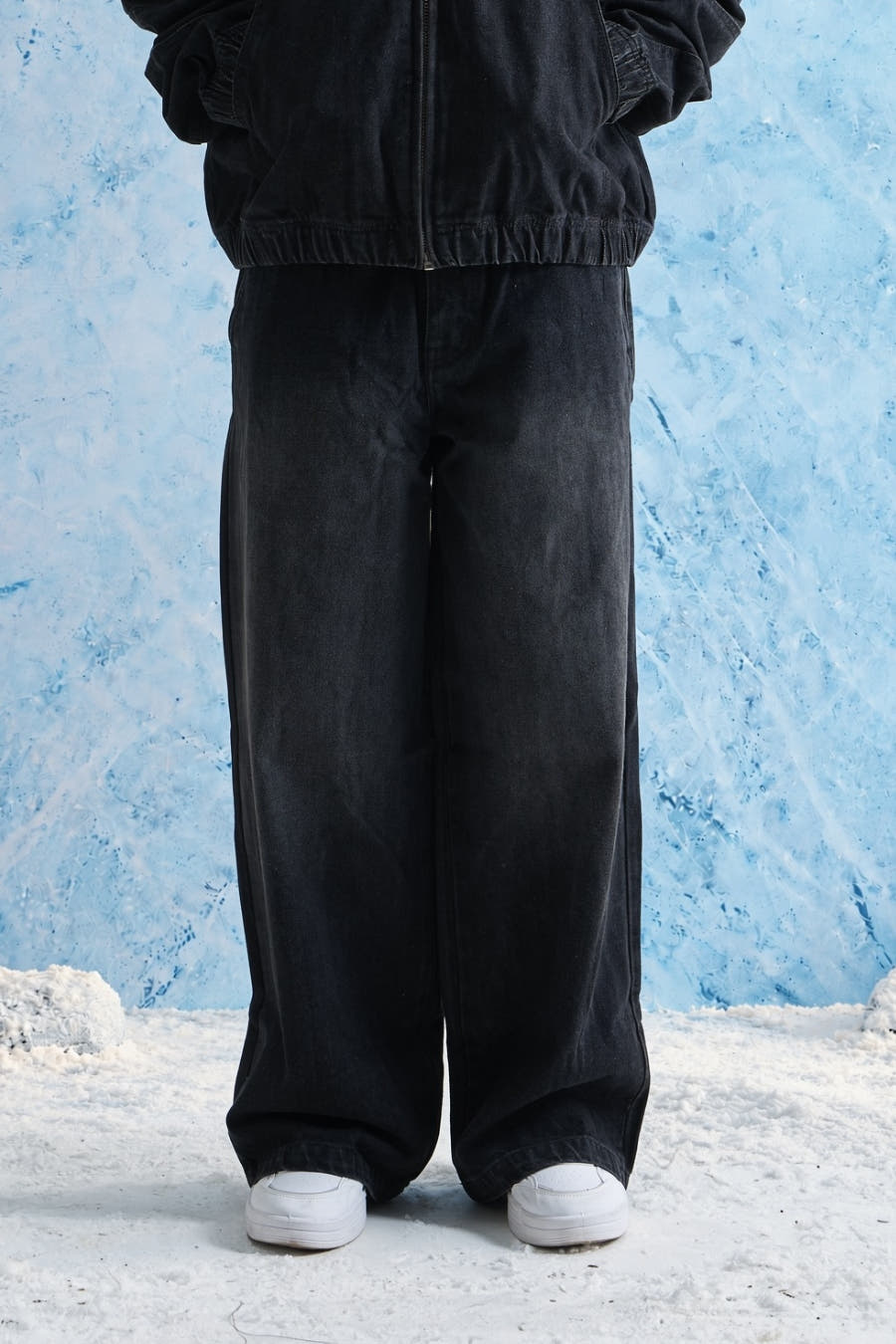 Black Wash Denim Baggy Joggers