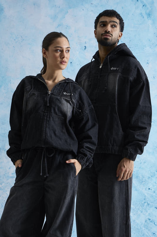 Black Washed Denim Hoodie