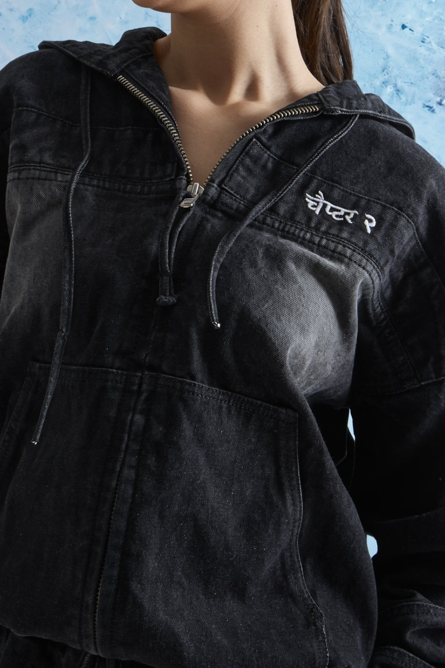 Black Washed Denim Hoodie