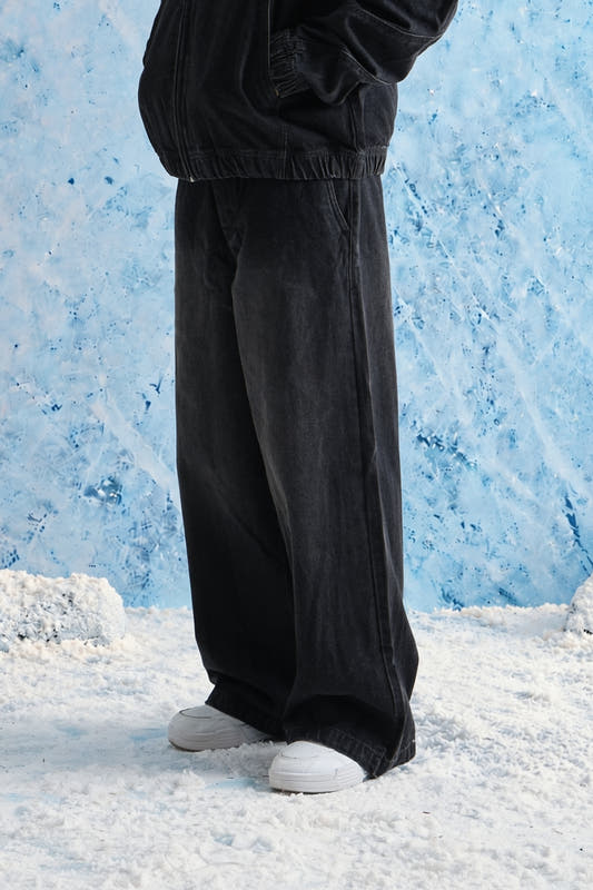 Black Wash Denim Baggy Joggers
