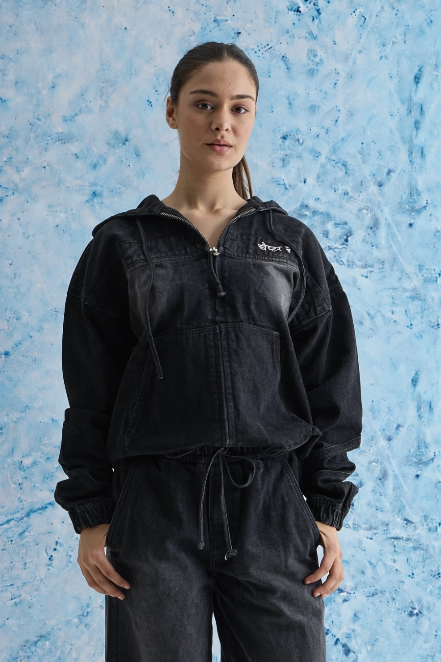 Black Washed Denim Hoodie
