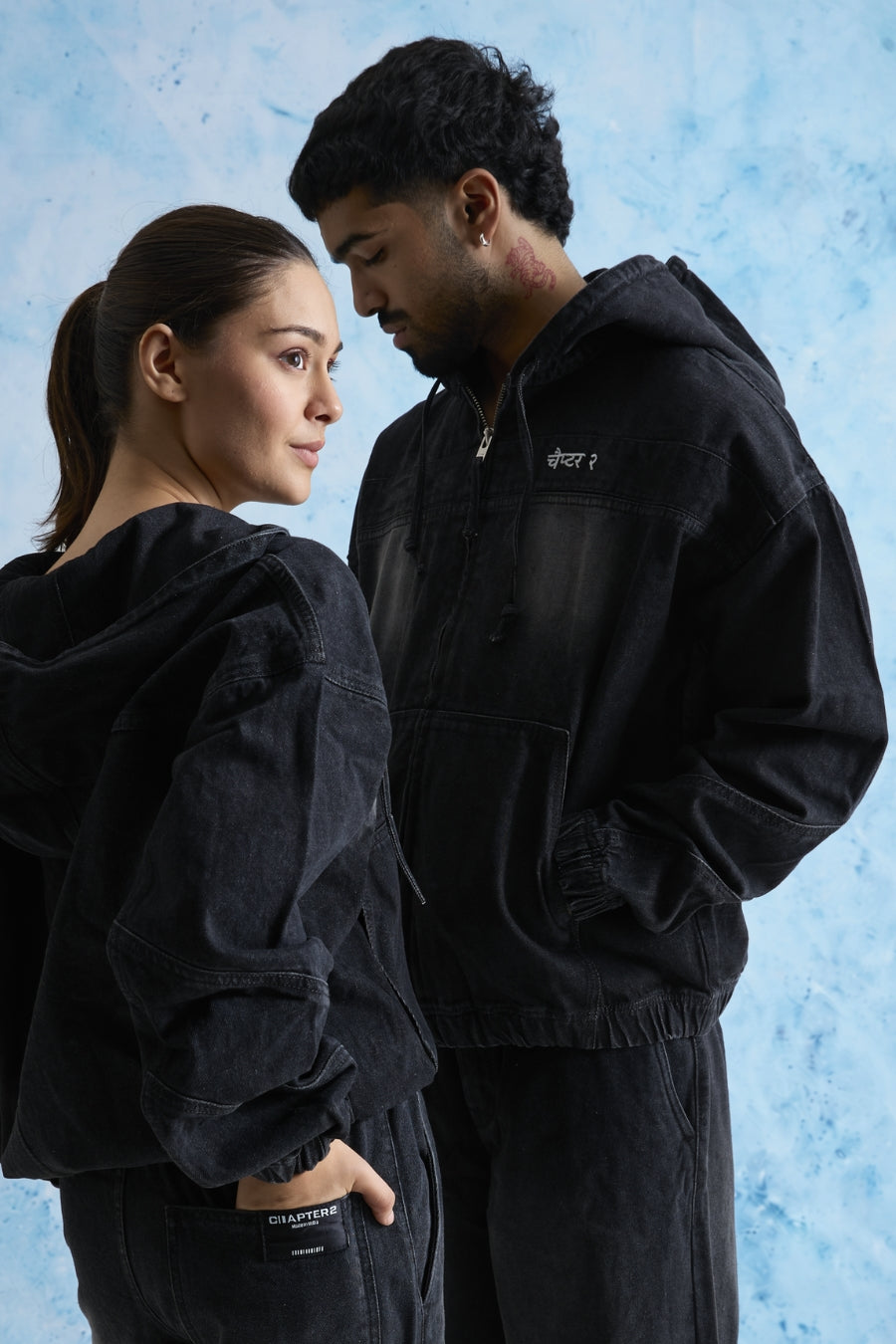 Black Washed Denim Hoodie
