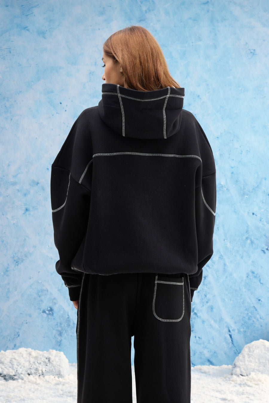 Black Contrast Stitch Hoodie