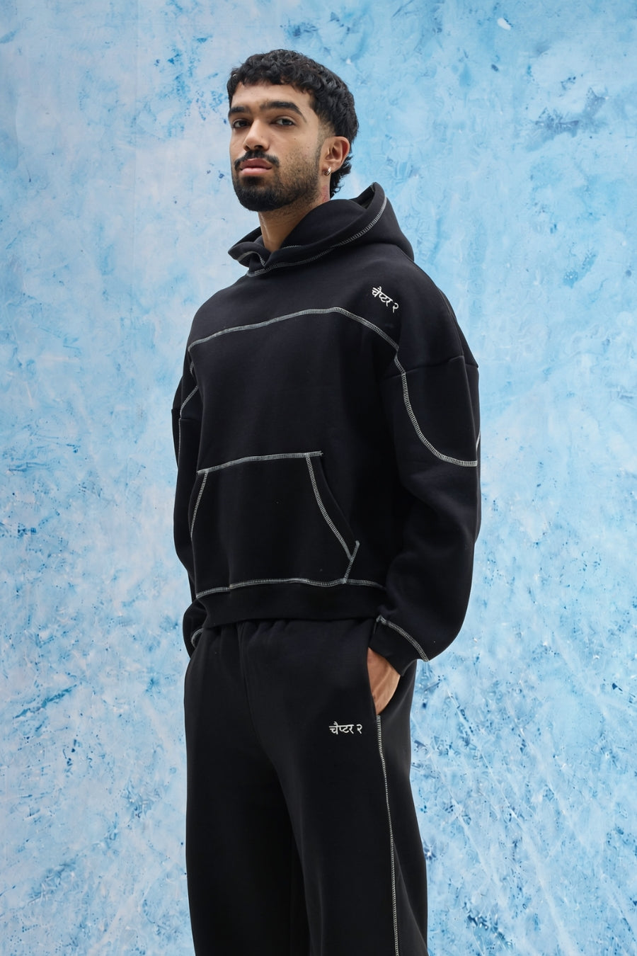 Black Contrast Stitch Hoodie