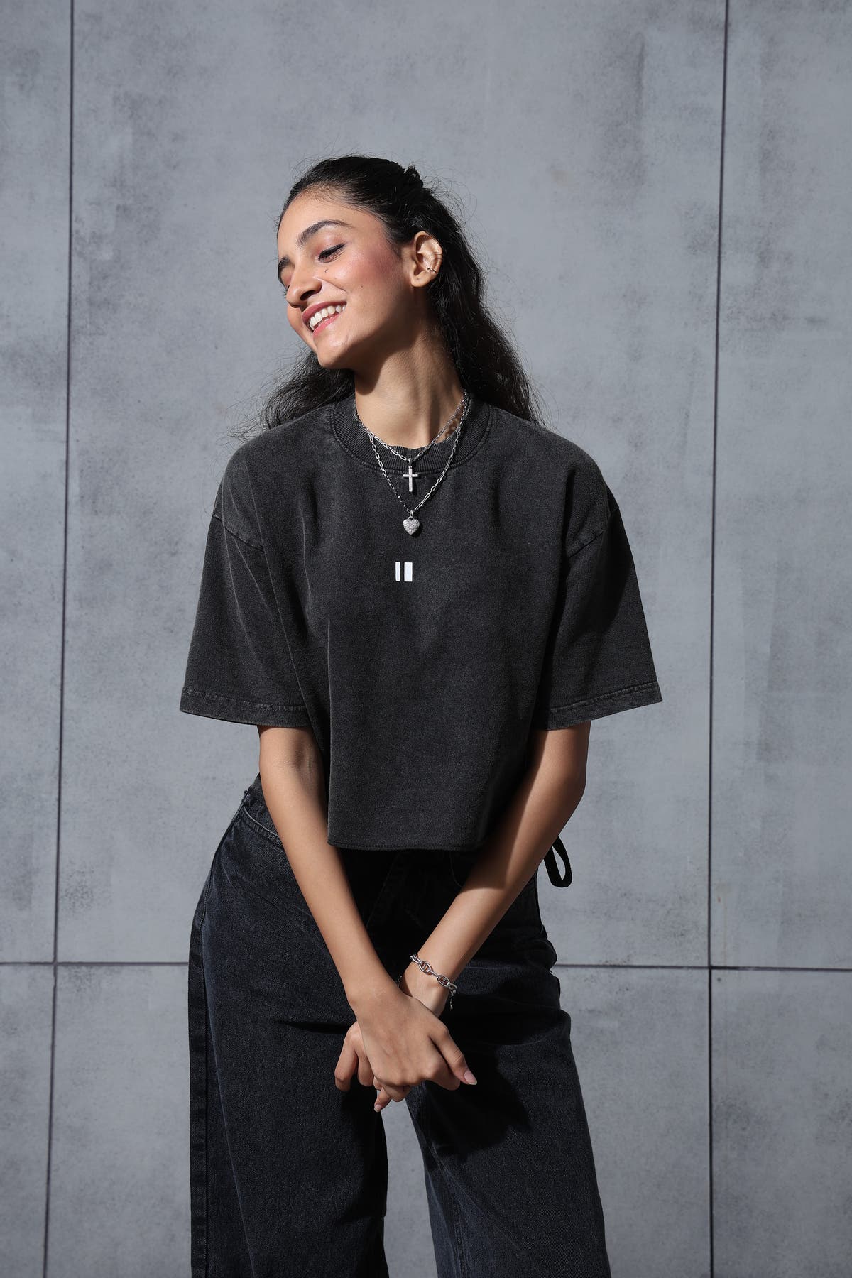 Charcoal baggy crop tee