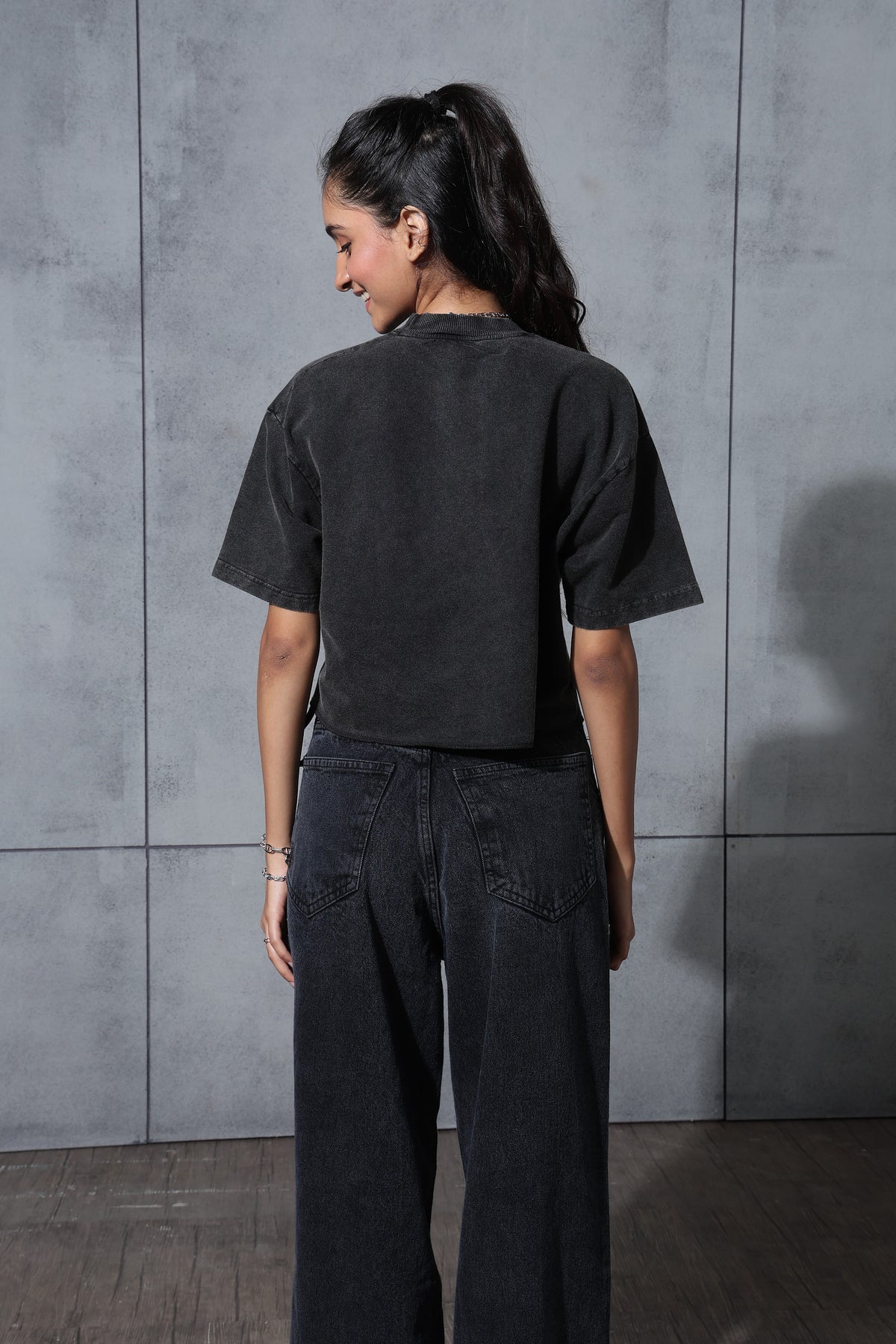 Charcoal baggy crop tee