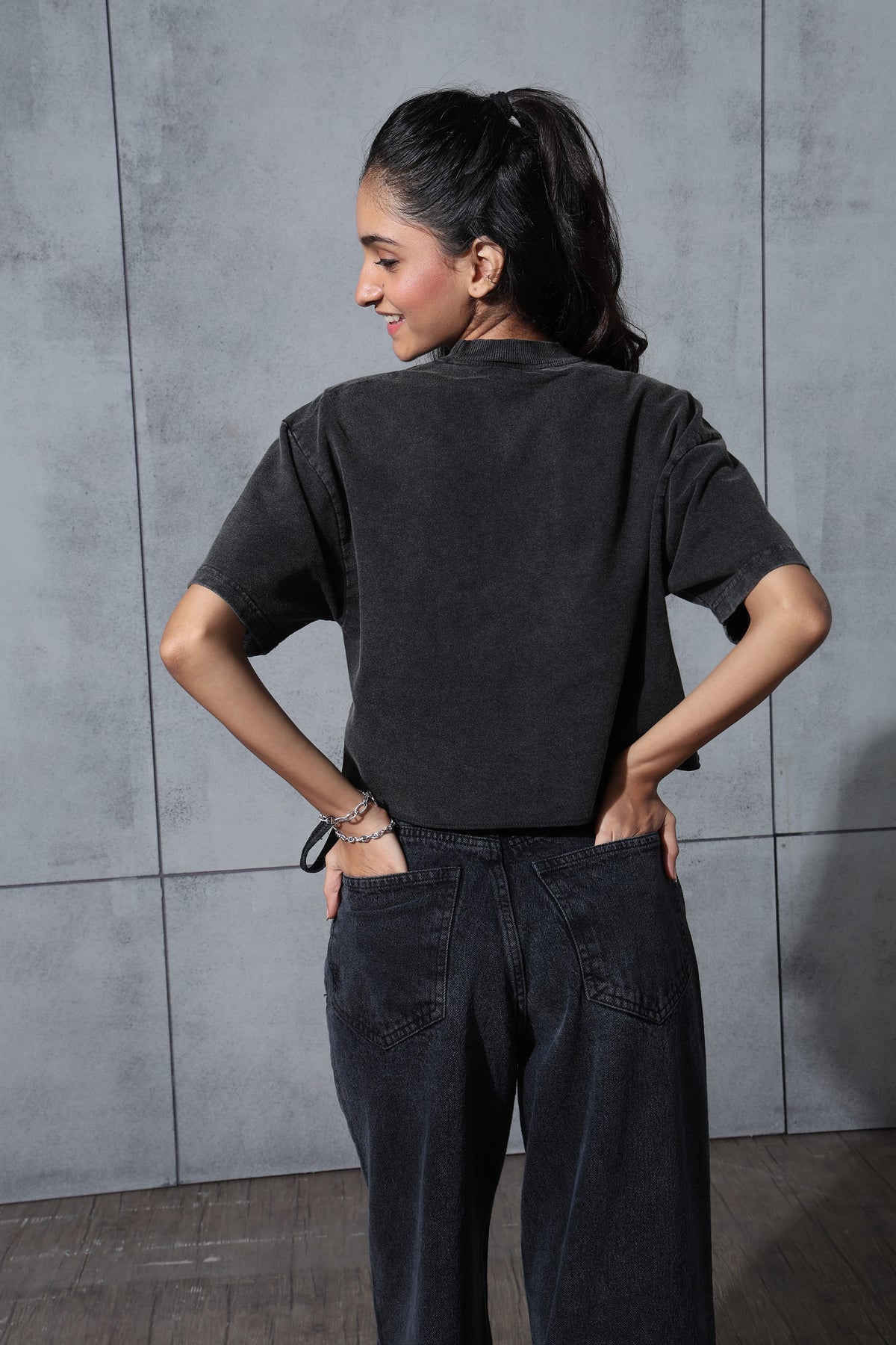 Charcoal baggy crop tee