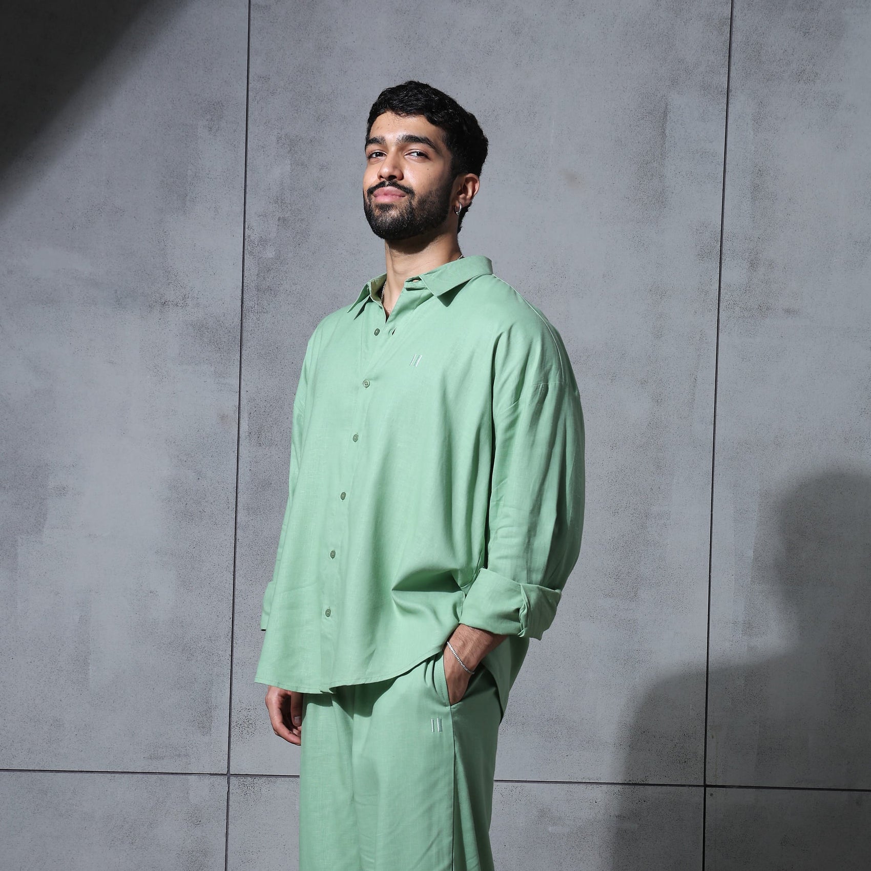 Chapter2Drip Matcha Mist linen shirt
