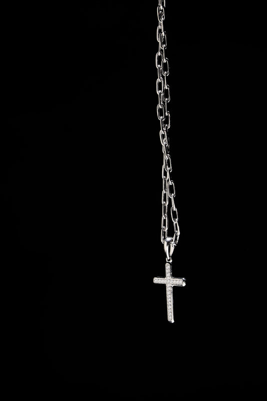 Sterling Silver Cross Pendant with Lab-Grown Diamonds