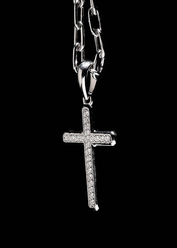 Sterling Silver Cross Pendant with Lab-Grown Diamonds