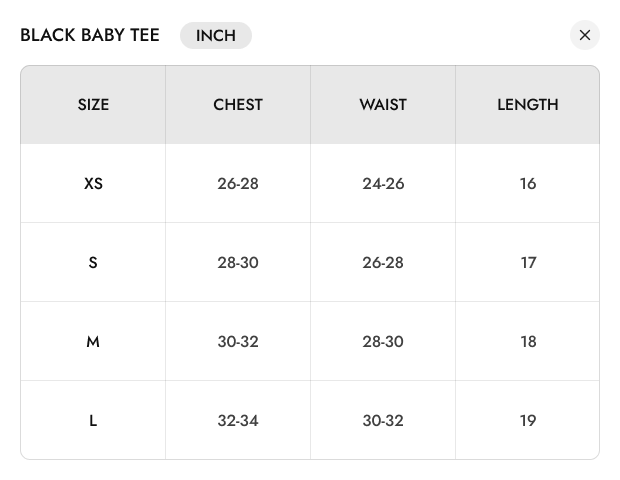 Size chart