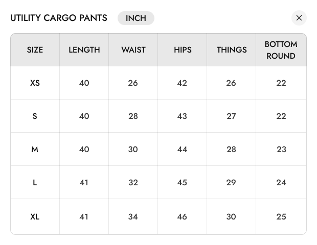 Size chart
