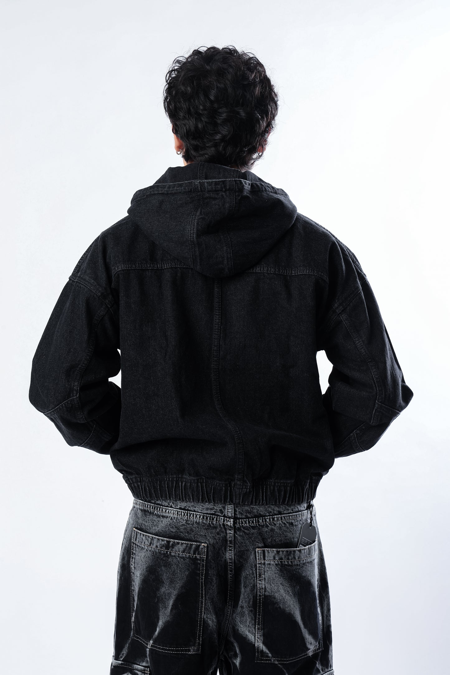 Black washed Denim Hoodie