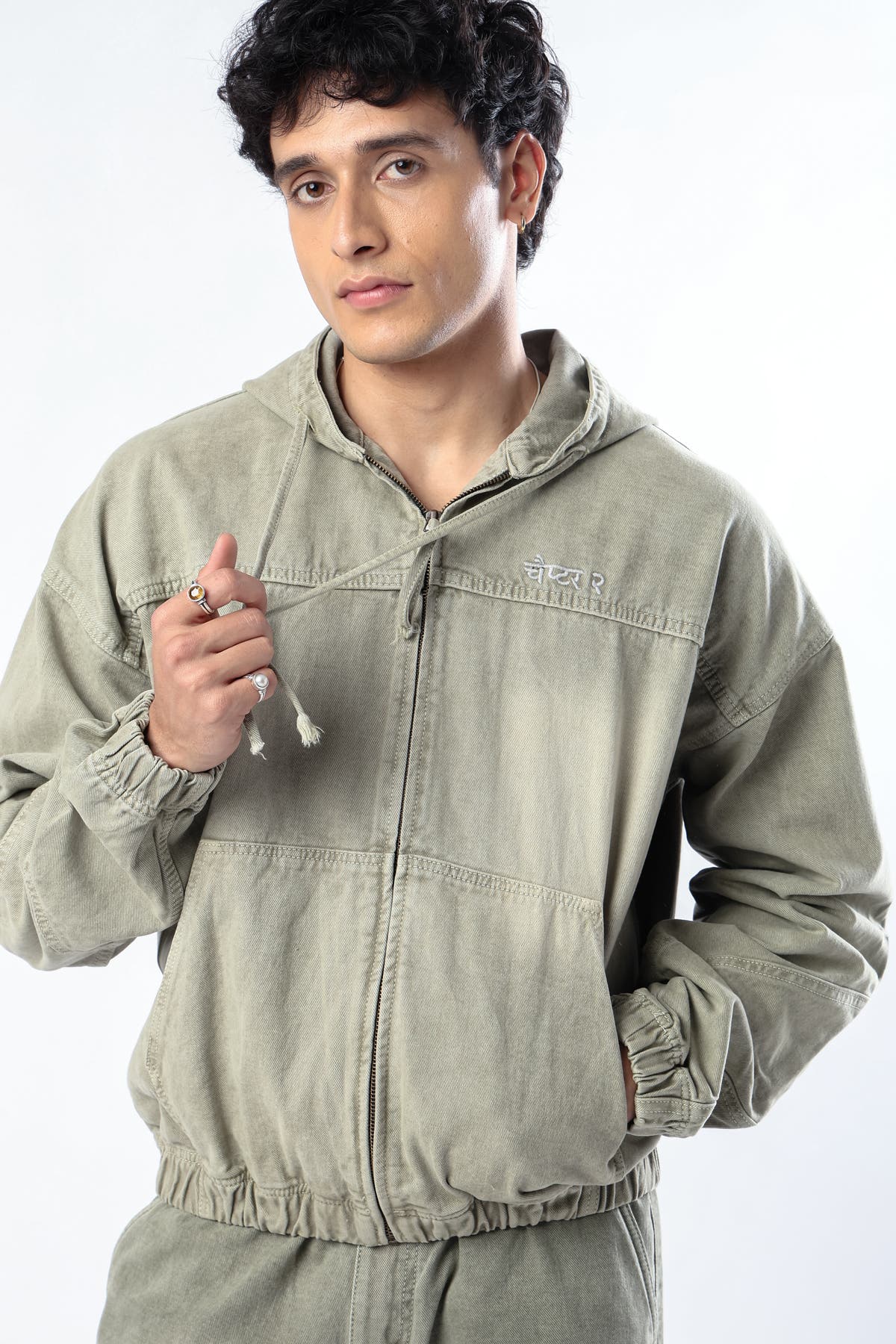 Chapter2Drip Olive washed denim hoodie