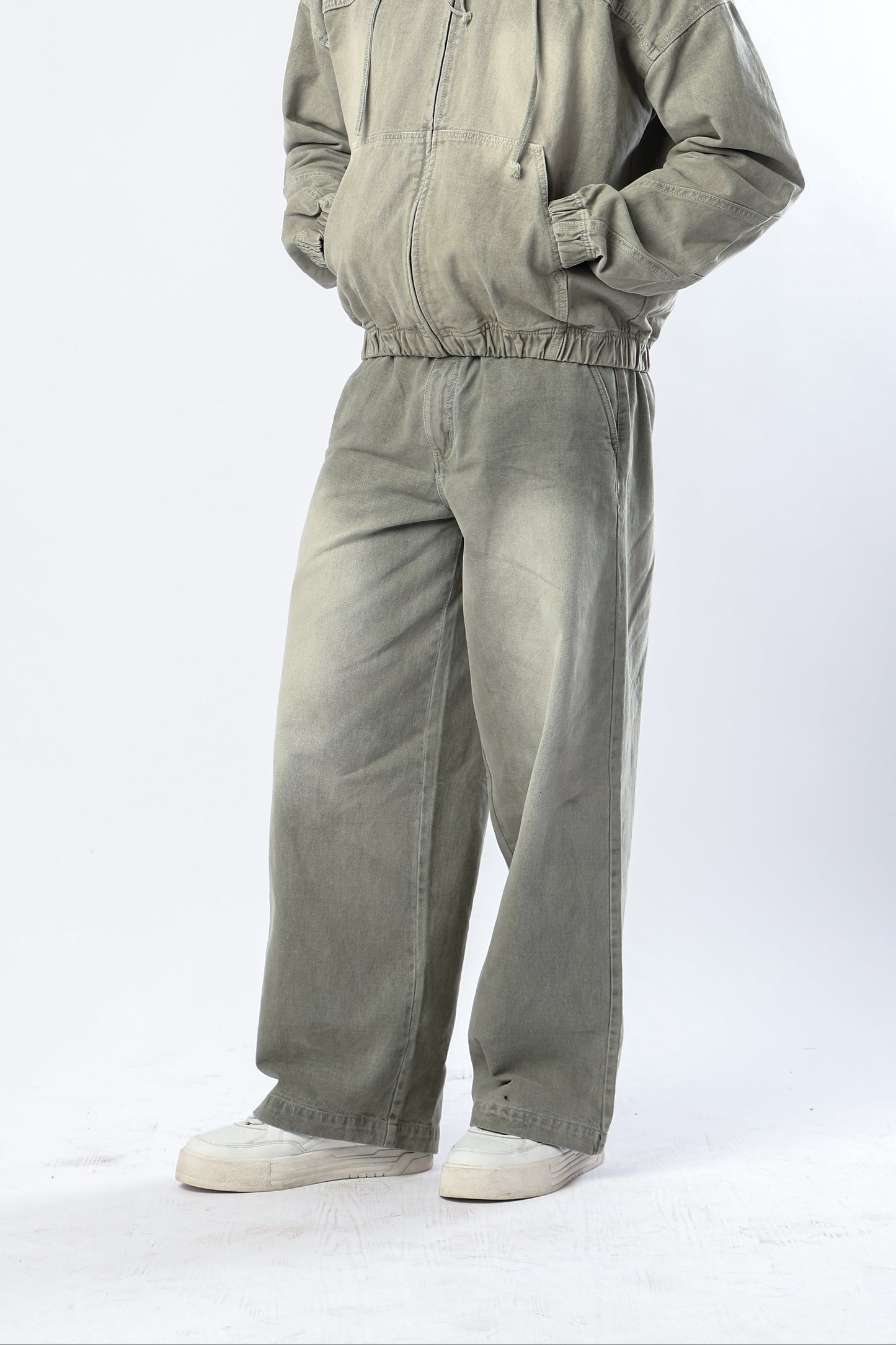 Olive Washed Denim Joggers