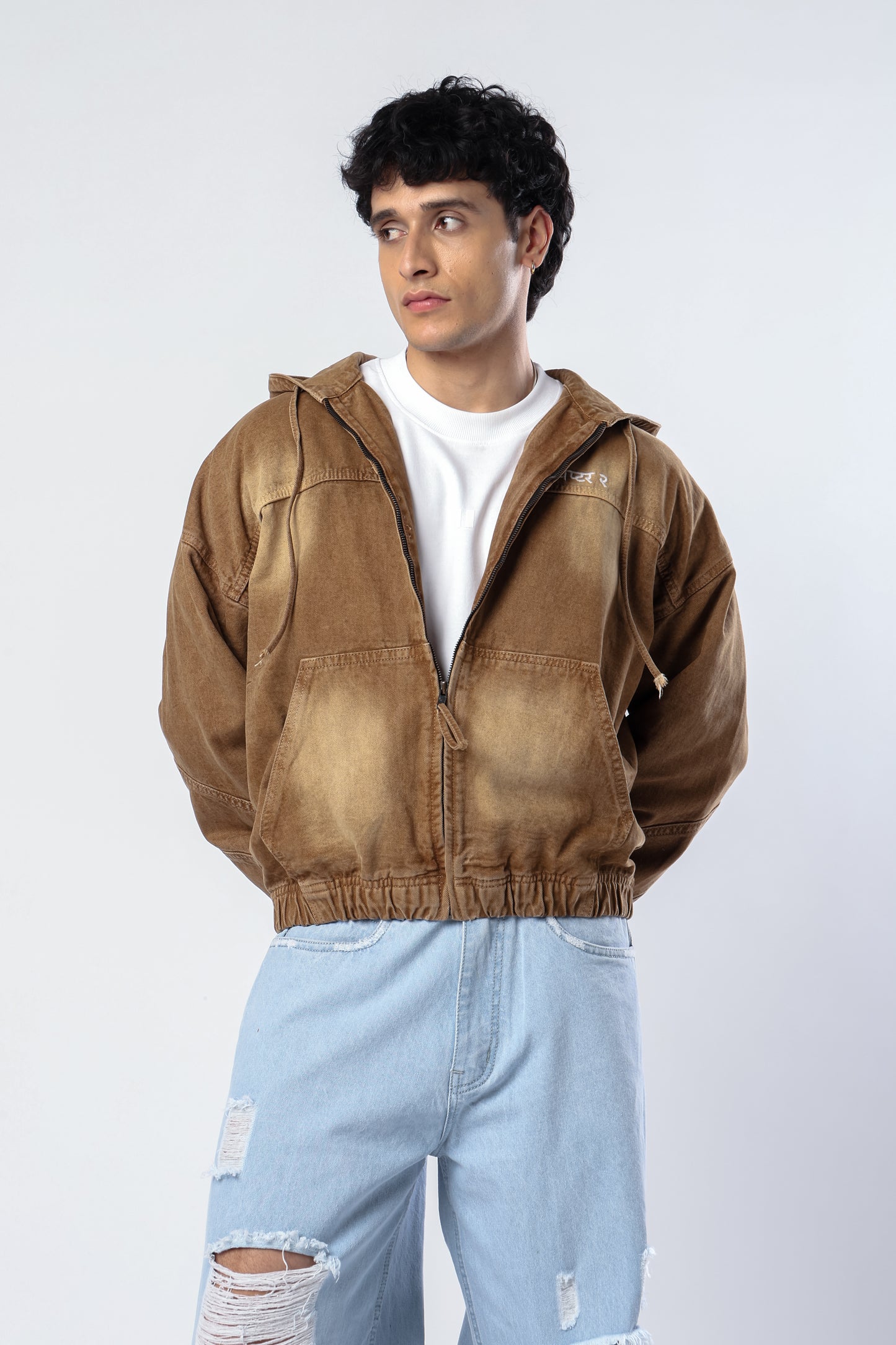 Mocha Brown Denim Hoodie