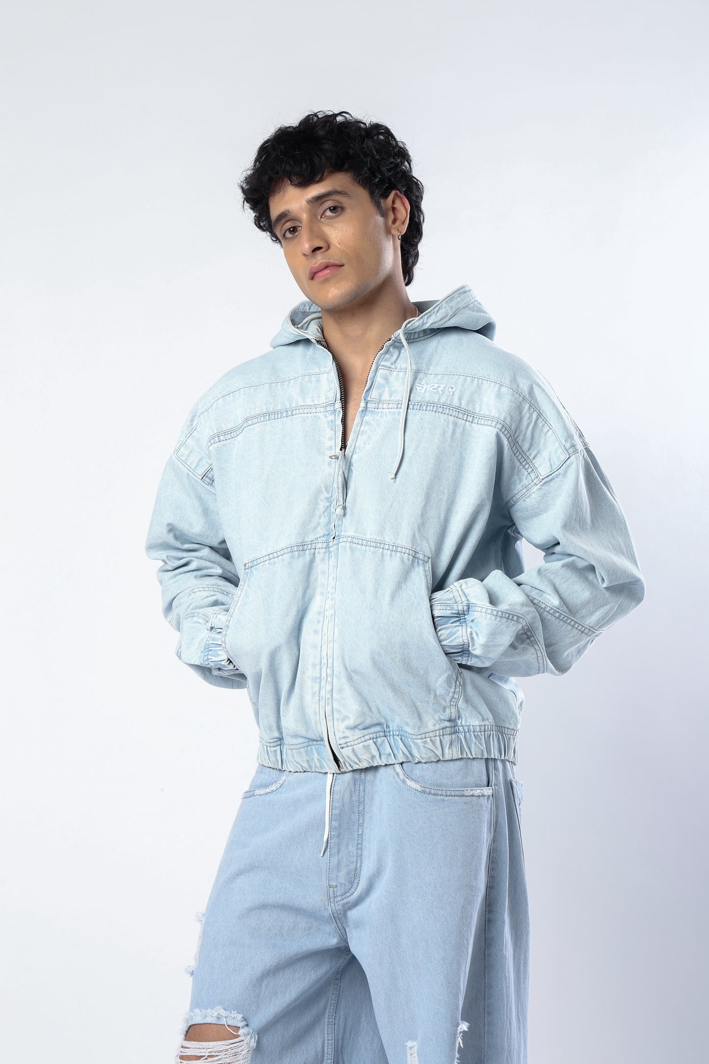 Light Blue Washed Denim Hoodie