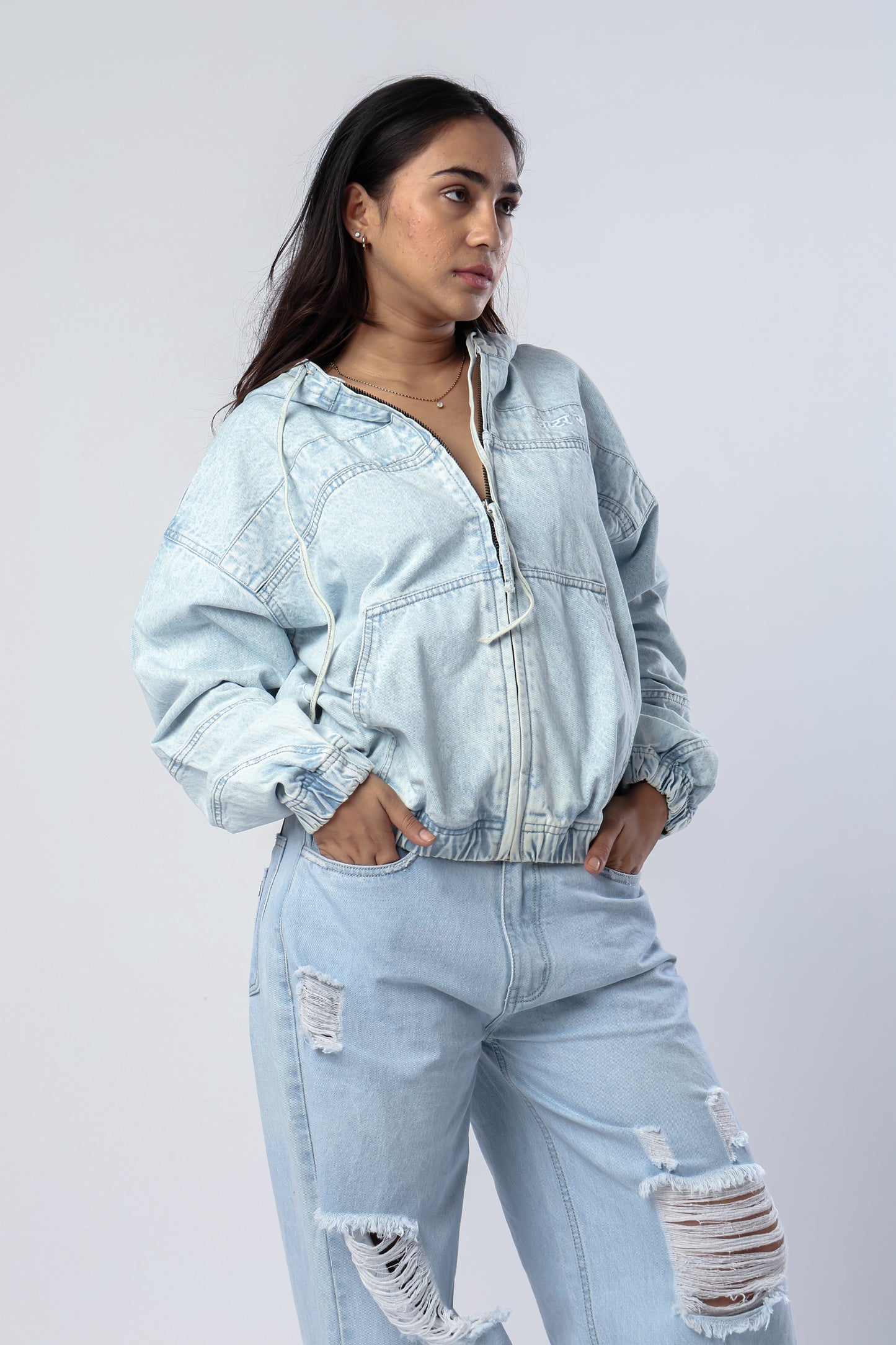 Light Blue Washed Denim Hoodie