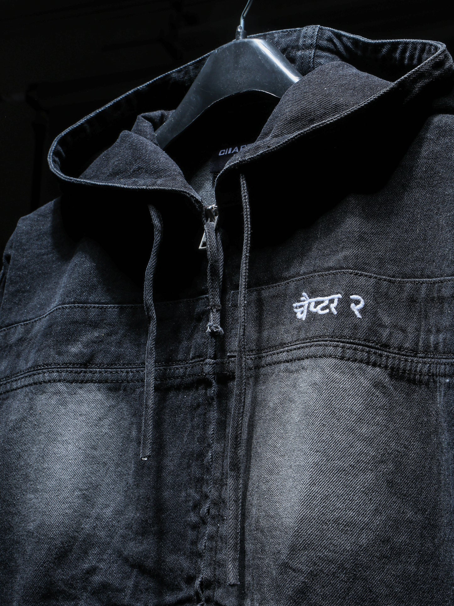 Black washed Denim Hoodie