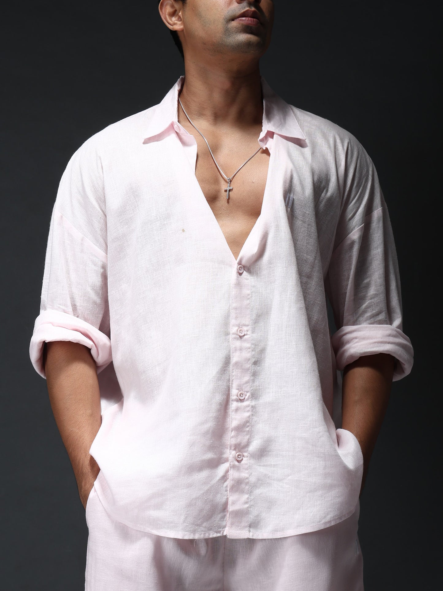 Baby Pink Boyfriend Linen Co-Ord Set