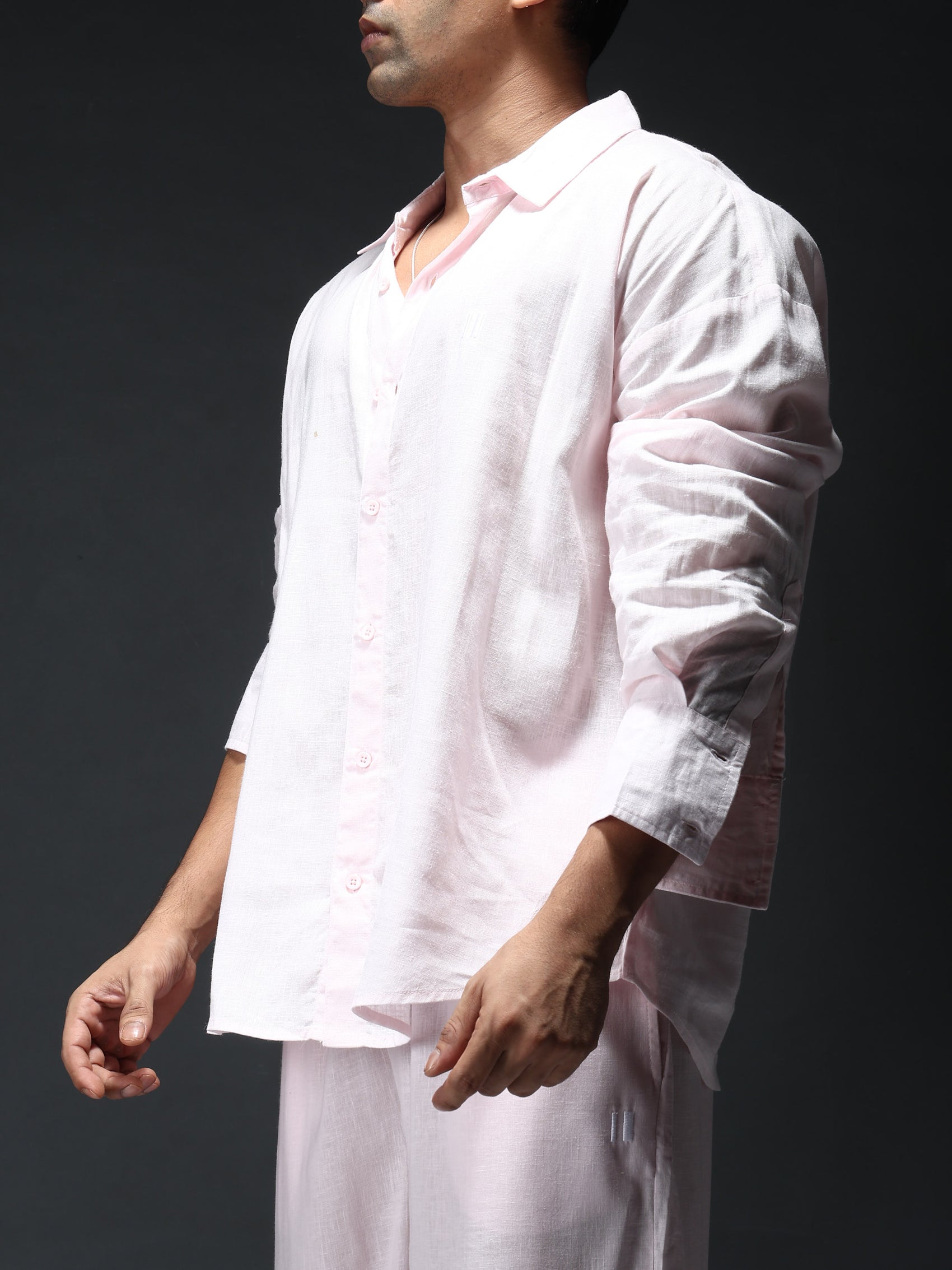 Baby Pink Boyfriend Linen Co-Ord Set