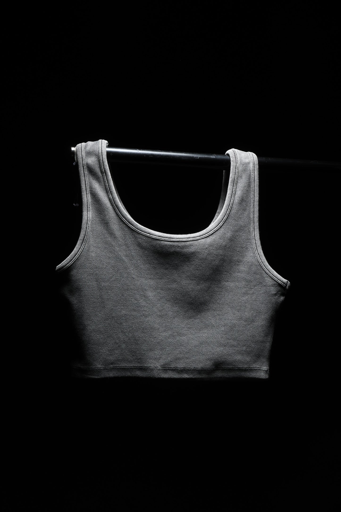 Grey Ribbed Crop Stone Wash