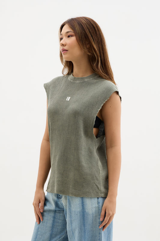 Olive Wash Waffle Vest