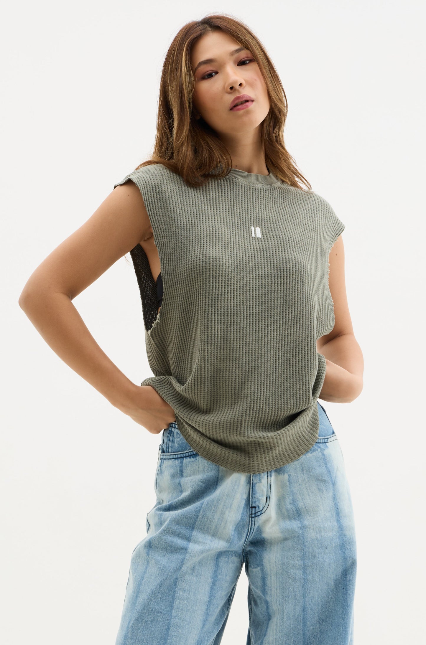 Olive Wash Waffle Vest