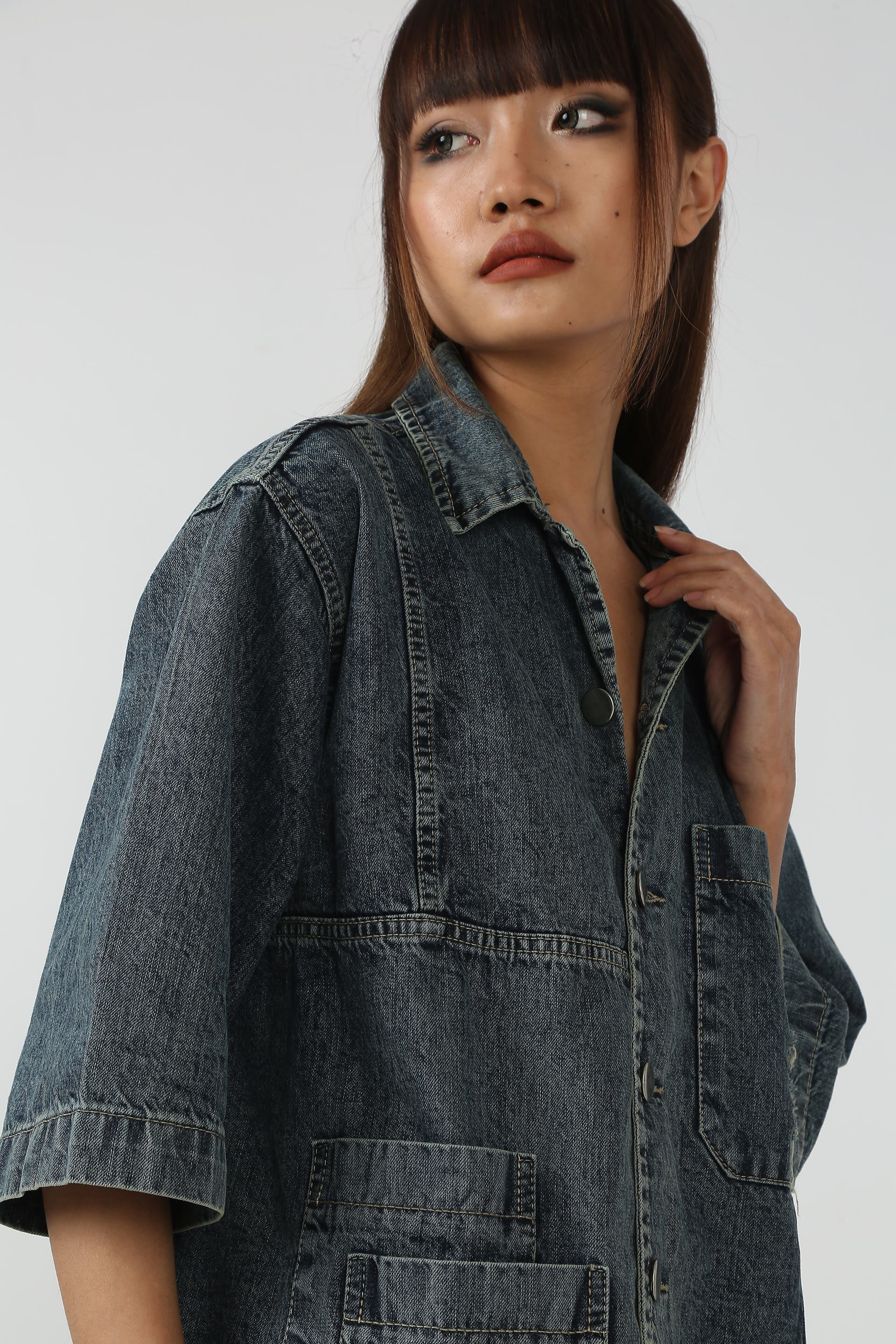 Vintage Wash Oversized Denim Shirt
