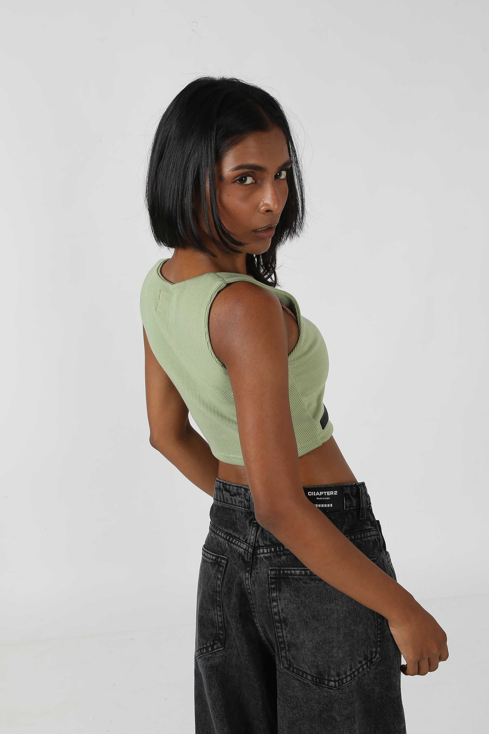 Olive Ribbed Crop Top