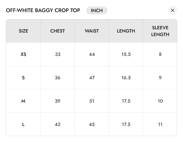 Size chart