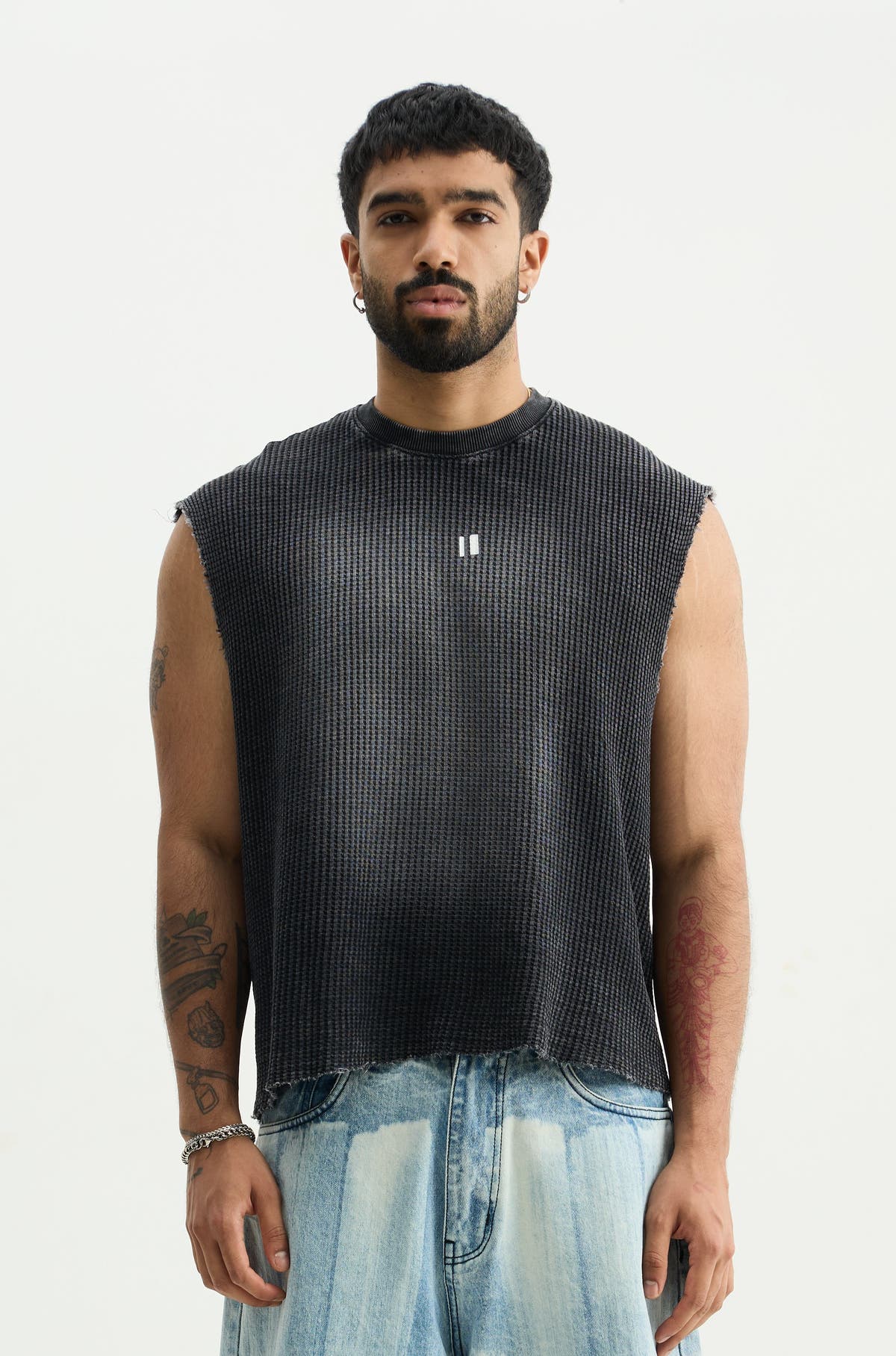 Charcoal Washed Waffle Vest