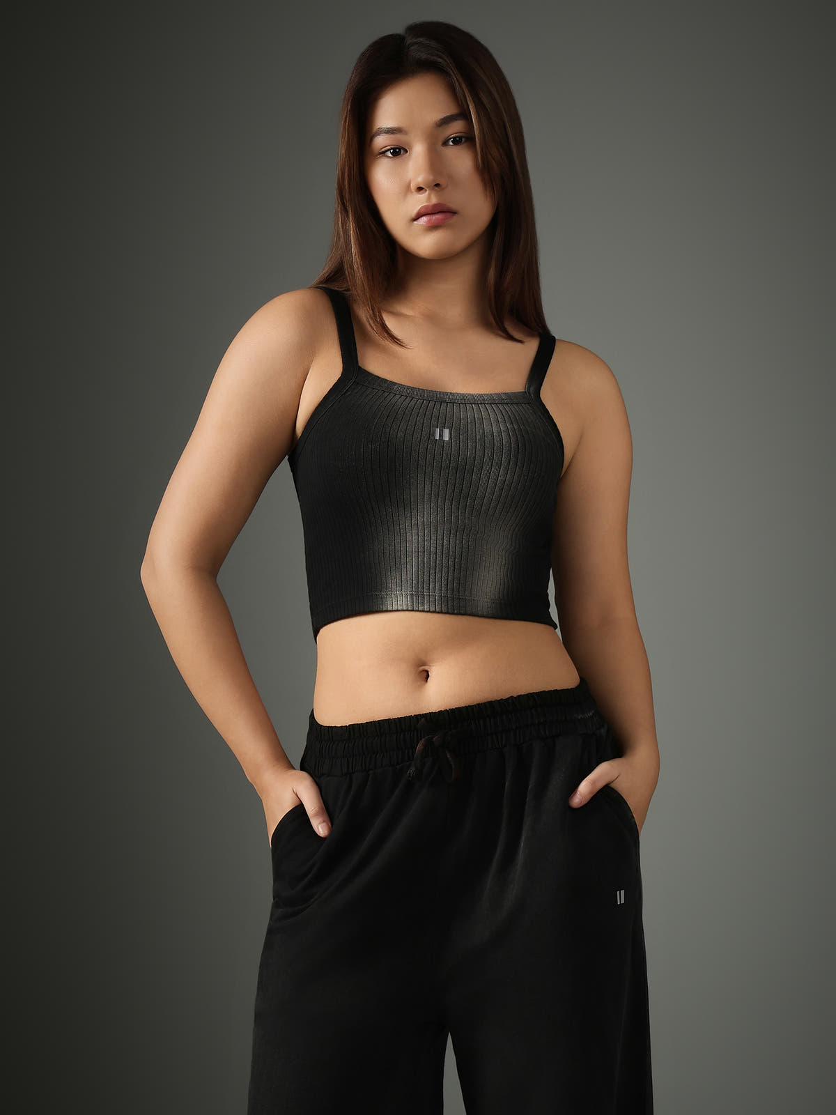 Chapter2Drip Black spray-washed crop top