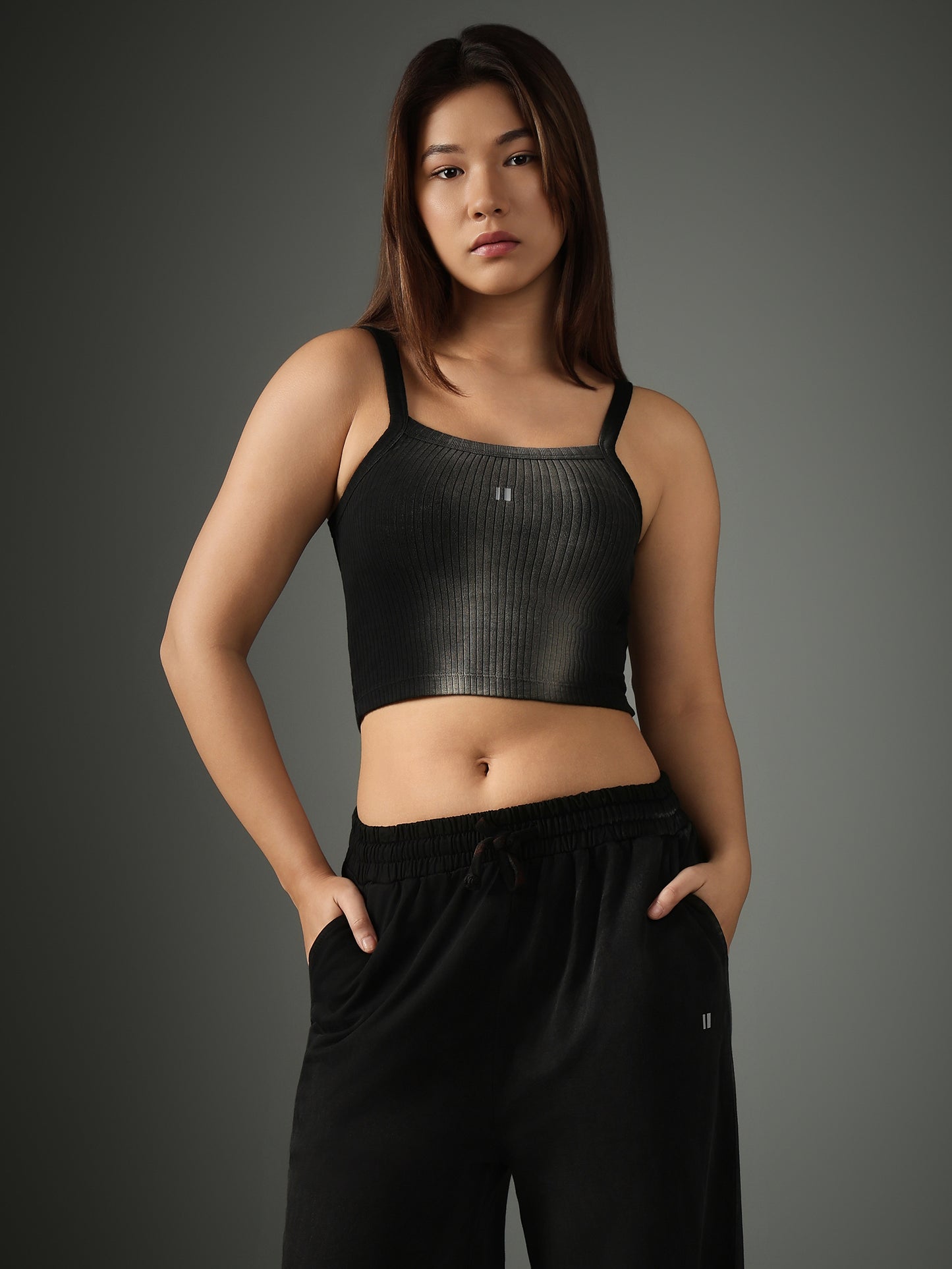 Chapter2Drip Black spray-washed crop top