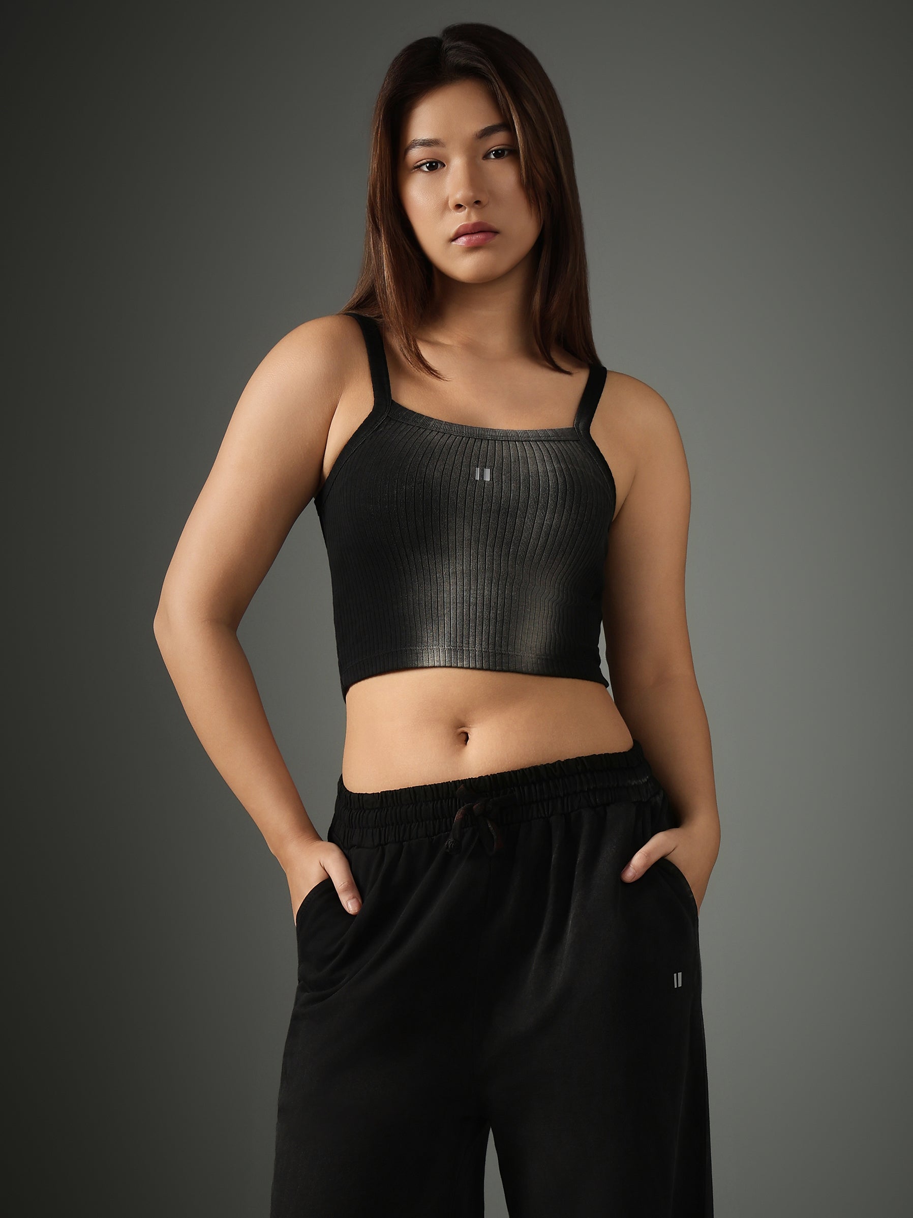 Chapter2Drip Black spray-washed crop top